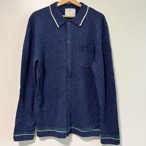 Percival Men’s XL Wool Cardigan - Navy Blue with Contrast Trim